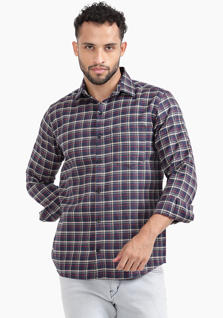 TrendiVastra Men Creamy Dream Check Shirt Casual Wear - Cream