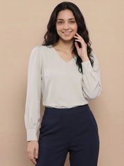 TrendiVastra Women Solid Regular Fit V Neck Top Office Wear Style 1 in Cream top, solid design, V neck, regular fit, look 8