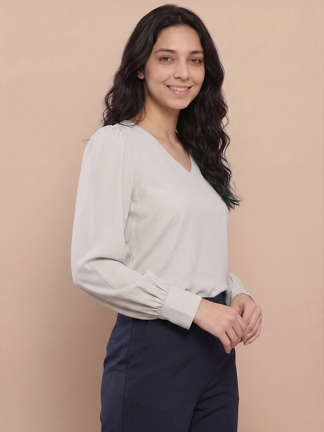 TrendiVastra Women Solid Regular Fit V Neck Top Office Wear Style 1 in Mustard Gold top, solid design, V neck, regular fit