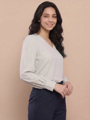 TrendiVastra Women Solid Regular Fit V Neck Top Office Wear Style 1 in Mustard Gold top, solid design, V neck, regular fit
