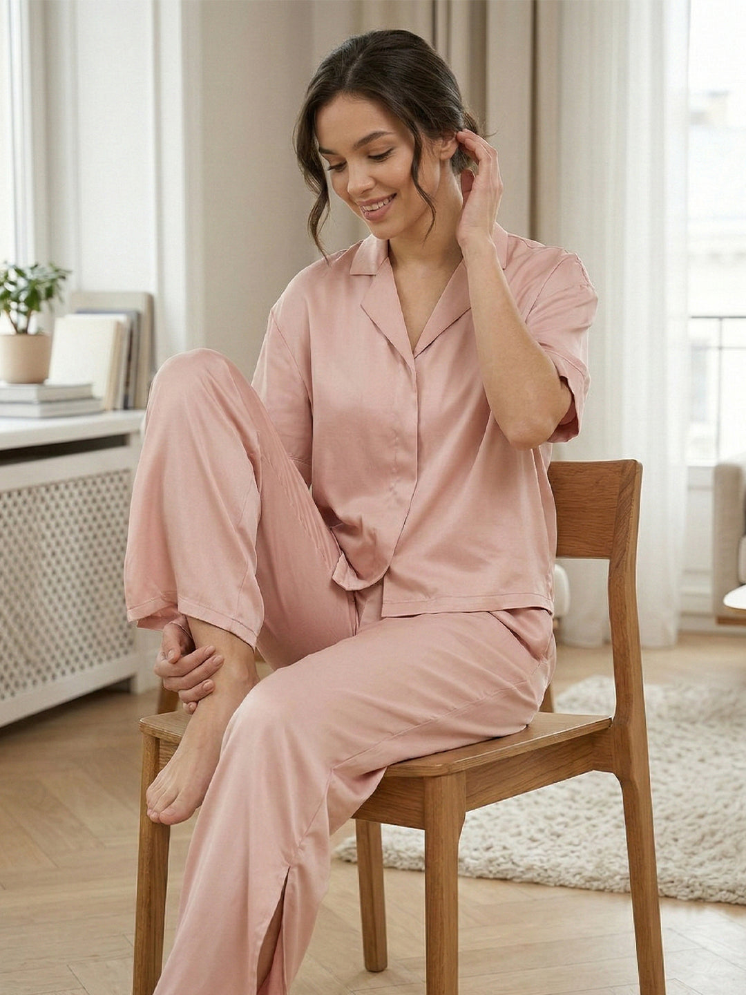 TrendiVastra Women Short Sleeve Co-Ord Set Casual Wear Style 1 in Baby Pink co-ord set, modern design, short sleeve, front