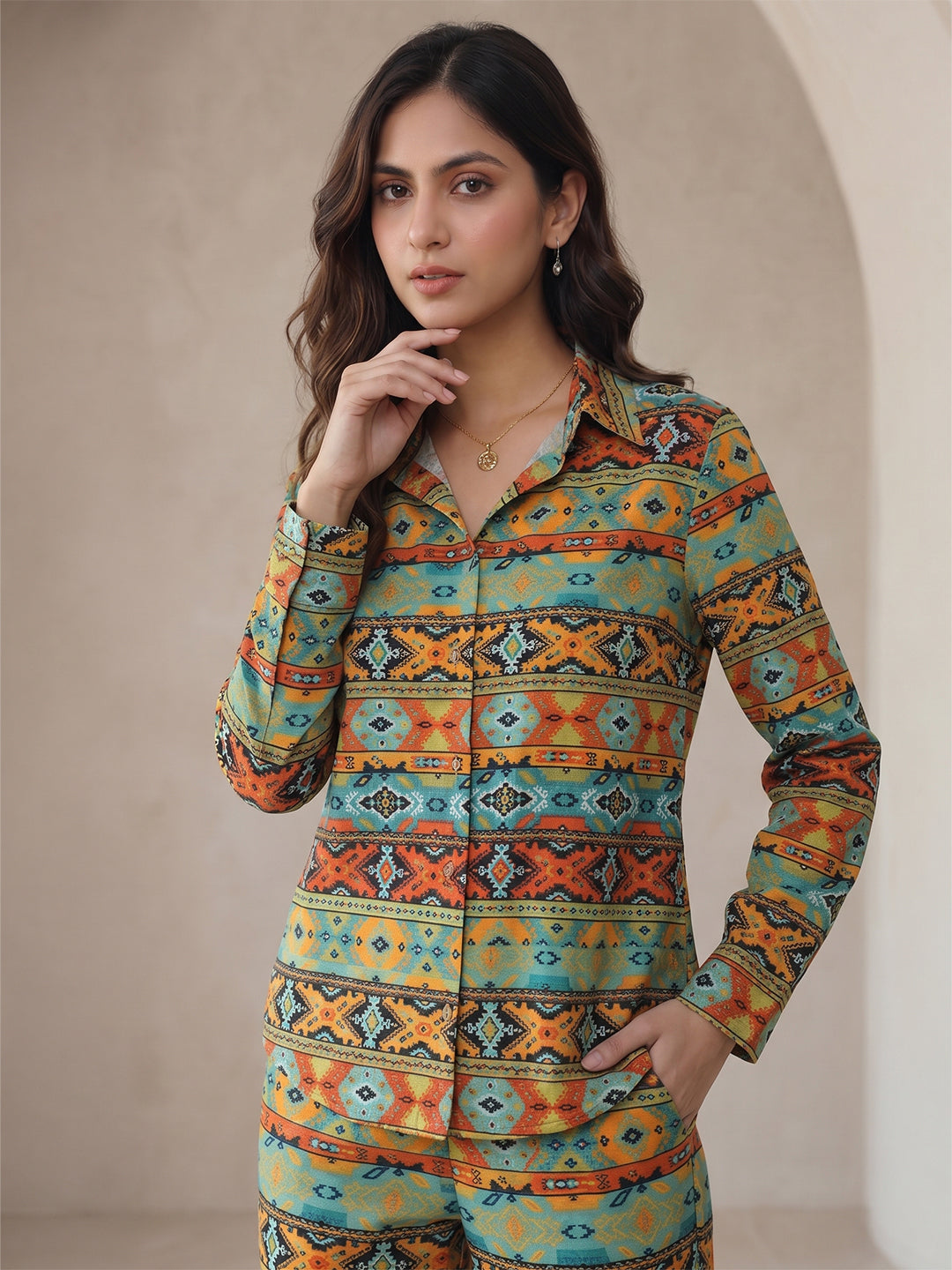 TrendiVastra Women Full Sleeve Co-Ord Set Casual Wear in Green co-ord set, modern design, full sleeve, style detail view