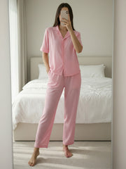 TrendiVastra Women Short Sleeve Co-Ord Set Casual Wear in Baby Pink co-ord set, modern design, short sleeve, look 6 view