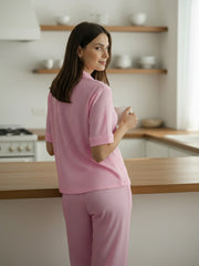 TrendiVastra Women Short Sleeve Co-Ord Set Casual Wear in Baby Pink co-ord set, modern design, short sleeve, style detail