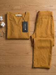 TrendiVastra Women Short Sleeve Co-Ord Set Casual Wear in Golden co-ord set, modern design, short sleeve, look 6 view
