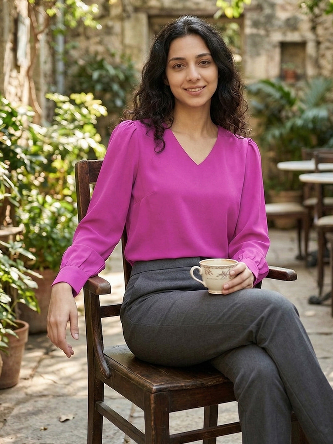 TrendiVastra Women Solid Regular Fit V Neck Top Office Wear in Teal Blue top, solid design, V neck, regular fit, look 38 view