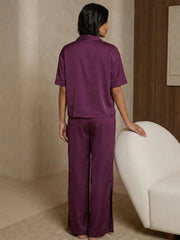 TrendiVastra Women Short Sleeve Co-Ord Set Casual Wear in Magenta co-ord set, modern design, short sleeve, side view
