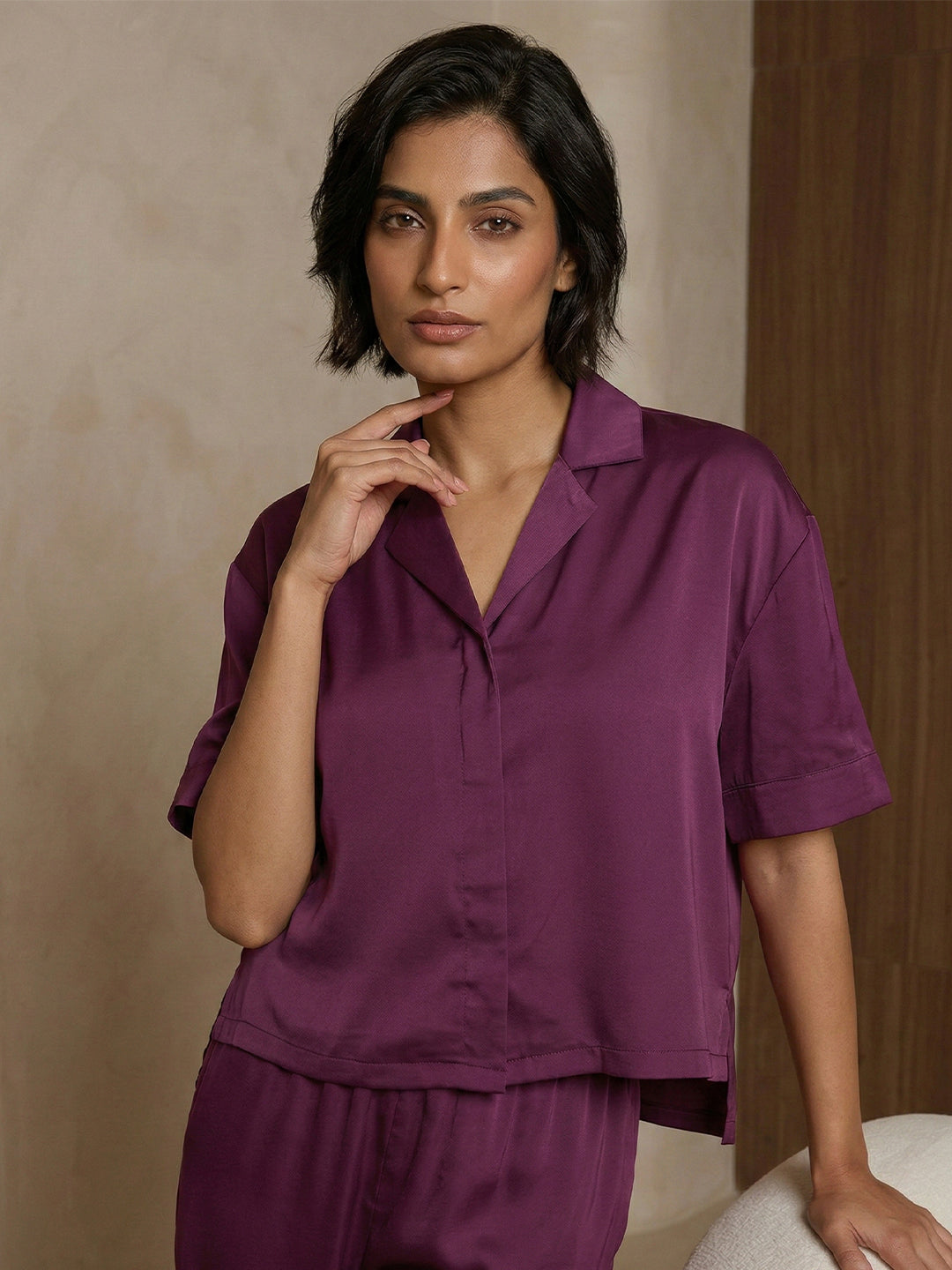 TrendiVastra Women Short Sleeve Co-Ord Set Casual Wear in Magenta co-ord set, modern design, short sleeve, look 6 view