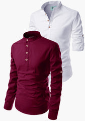 Men's Short Kurta Main White & Playful Mix Color - Pack 2