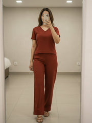 TrendiVastra Women Short Sleeve Co-Ord Set Casual Wear in Maroon co-ord set, modern design, short sleeve, fabric detail view