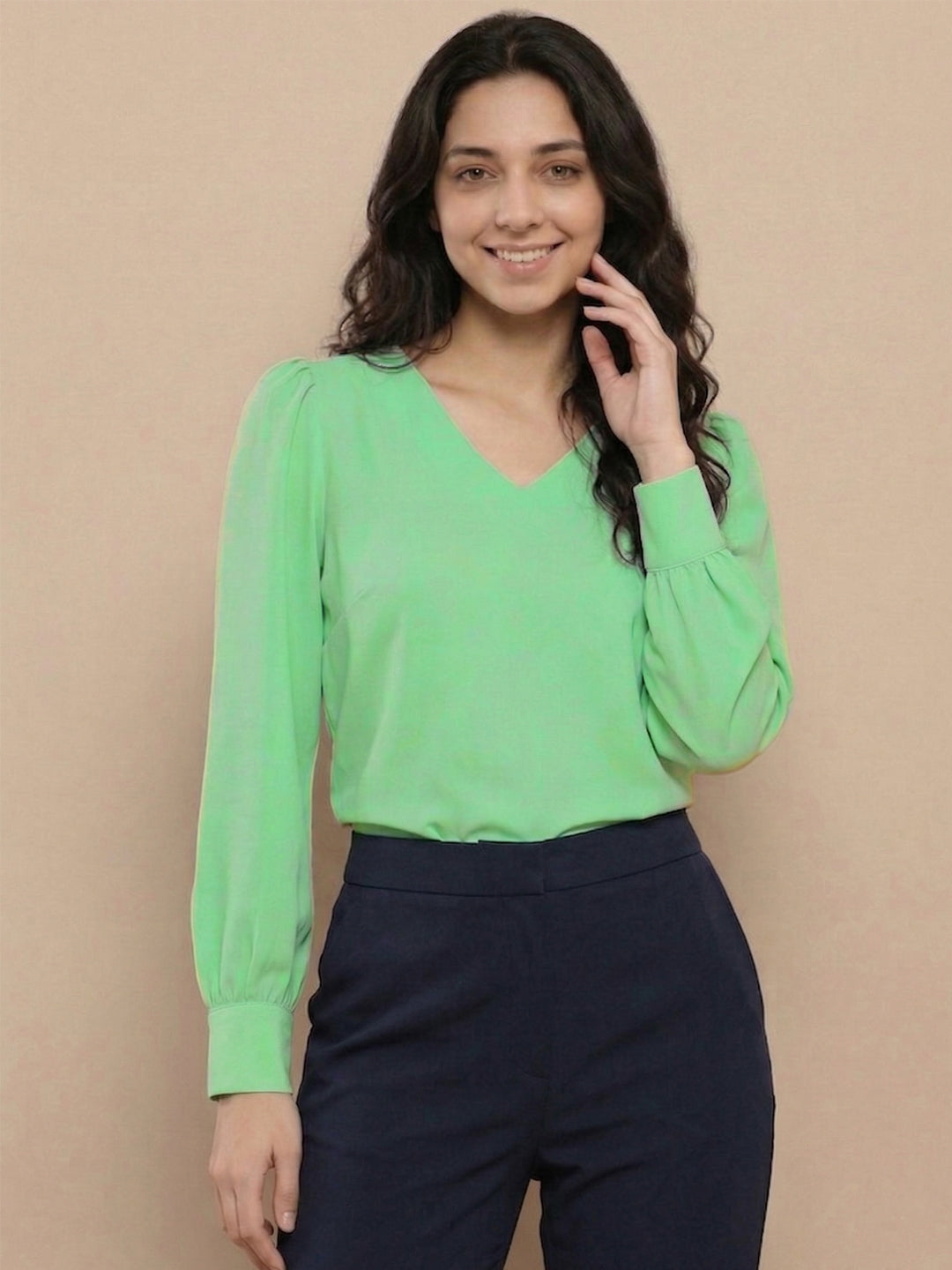 TrendiVastra Women Solid Regular Fit V Neck Top Office Wear in White top, solid design, V neck, regular fit, look 14 view