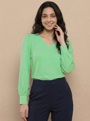 TrendiVastra Women Solid Regular Fit V Neck Top Office Wear in White top, solid design, V neck, regular fit, look 14 view