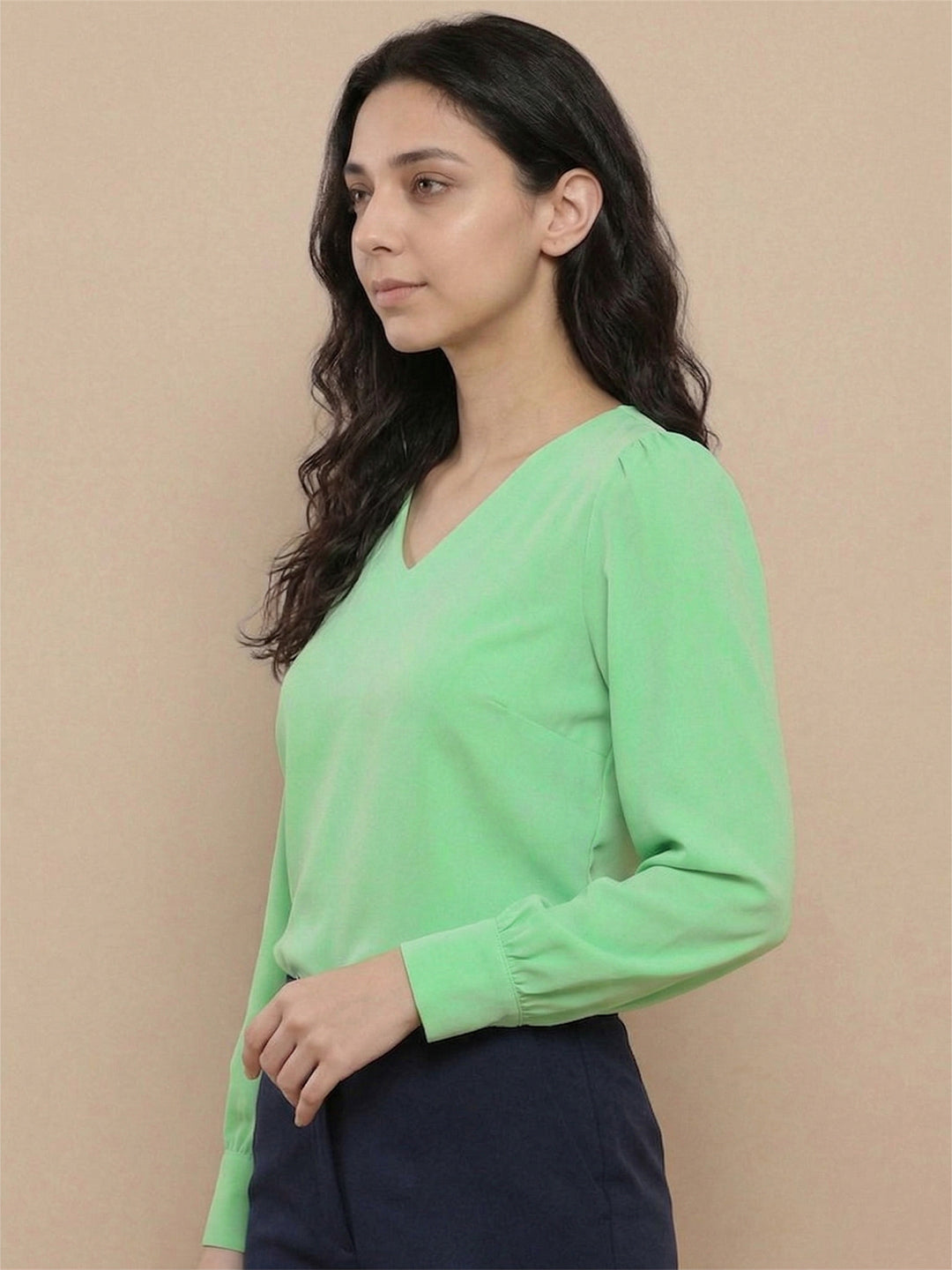 TrendiVastra Women Solid Regular Fit V Neck Top Office Wear in White top, solid design, V neck, regular fit, look 16 view