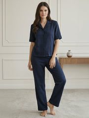 TrendiVastra Women Short Sleeve Co-Ord Set Casual Wear Style 1 in Navy Blue co-ord set, modern design, short sleeve, side