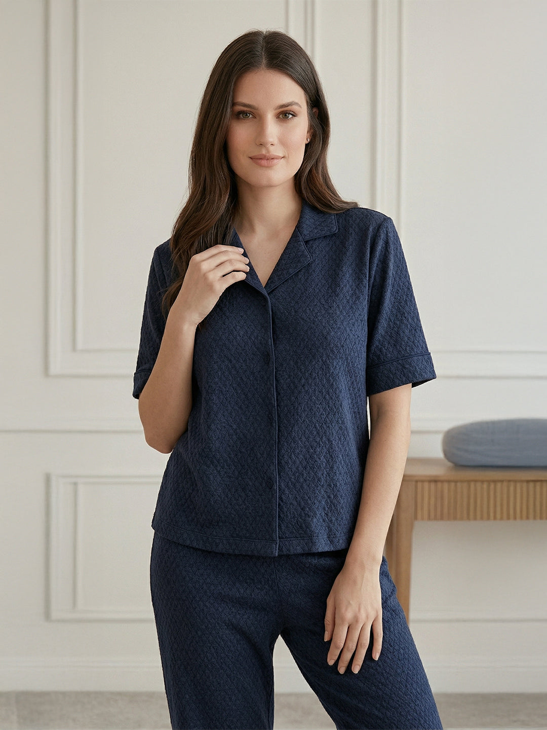 TrendiVastra Women Short Sleeve Co-Ord Set Casual Wear Style 1 in Navy Blue co-ord set, modern design, short sleeve, style