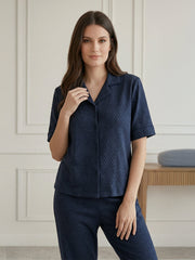 TrendiVastra Women Short Sleeve Co-Ord Set Casual Wear Style 1 in Navy Blue co-ord set, modern design, short sleeve, style