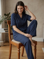 TrendiVastra Women Short Sleeve Co-Ord Set Casual Wear Style 1 in Navy Blue co-ord set, modern design, short sleeve, fabric