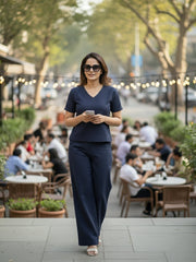 TrendiVastra Women Short Sleeve Co-Ord Set Casual Wear in Navy Blue co-ord set, modern design, short sleeve, front view