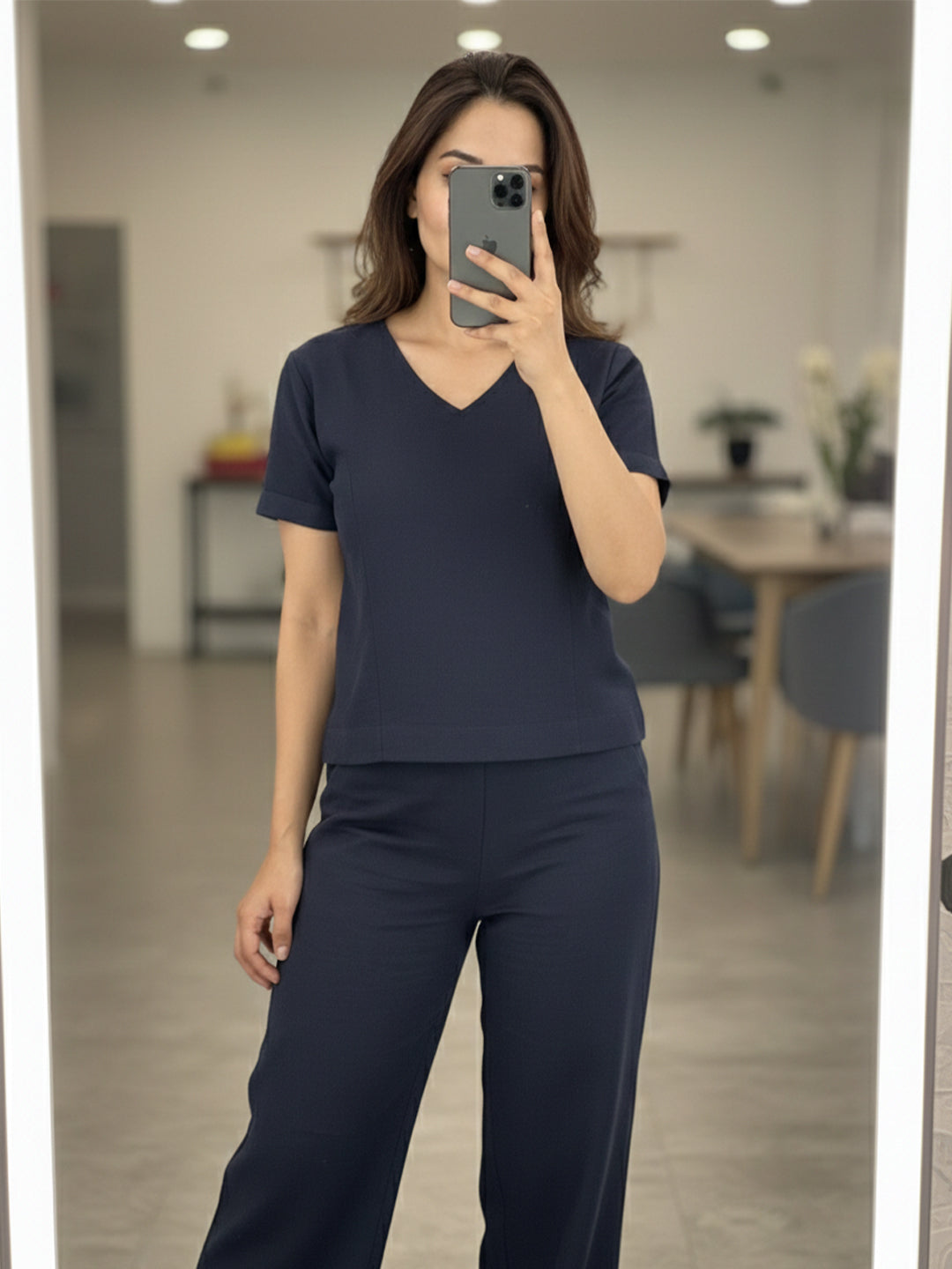 TrendiVastra Women Short Sleeve Co-Ord Set Casual Wear in Navy Blue co-ord set, modern design, short sleeve, look 6 view