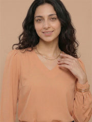 TrendiVastra Women Solid Regular Fit V Neck Top Office Wear in Light Orange top, solid design, V neck, regular fit, look 36