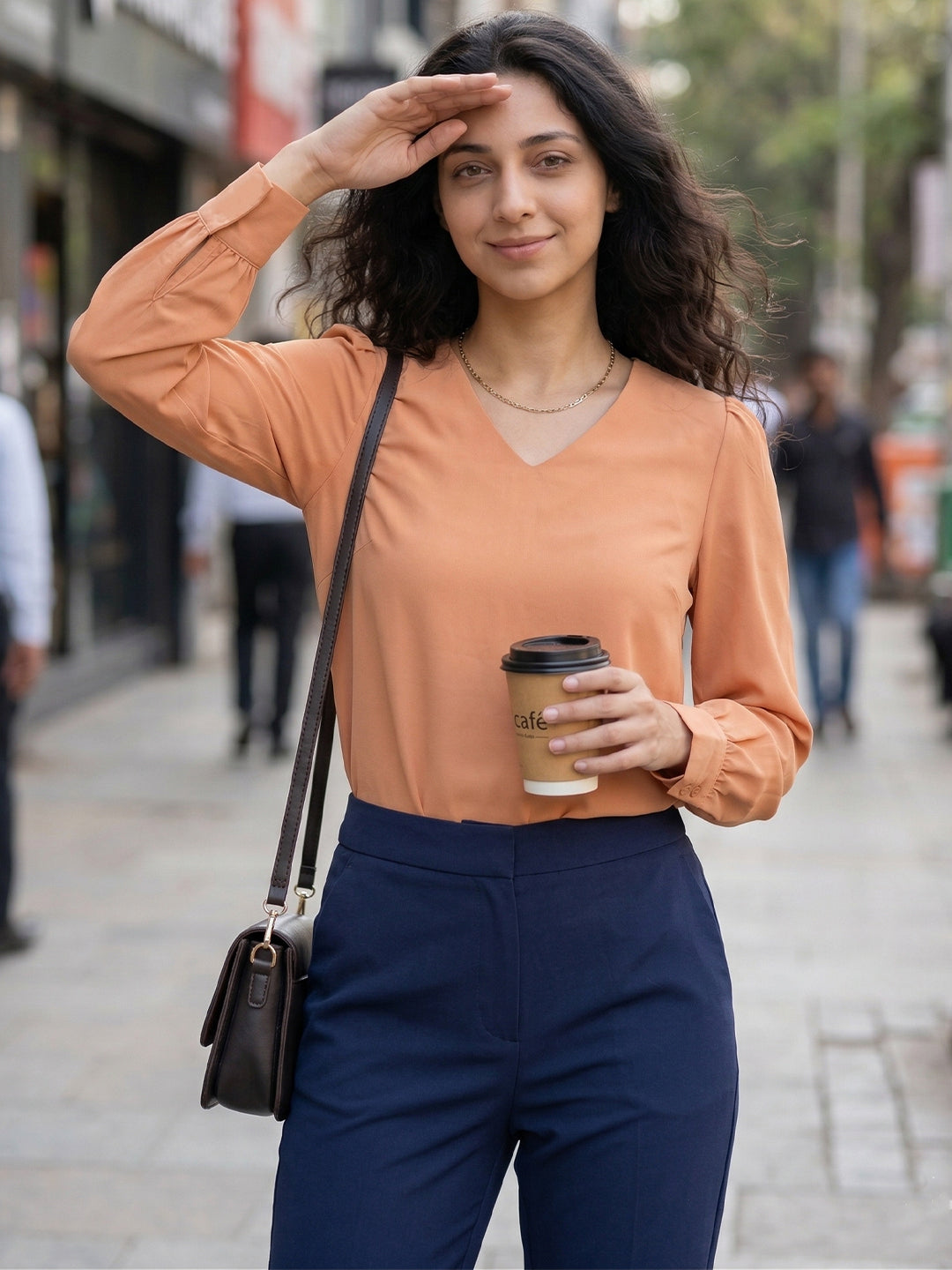 TrendiVastra Women Solid Regular Fit V Neck Top Office Wear in Beige top, solid design, V neck, regular fit, look 32 view