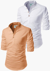 Men's Short Kurta Main White & Playful Mix Color - Pack 2