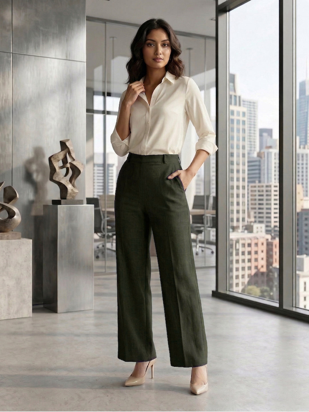 TrendiVastra Women Bottom Casual Wear in Green bottom wear, modern design, front view
