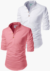 Men's Short Kurta Main White & Playful Mix Color - Pack 2