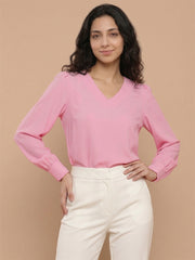 TrendiVastra Women Solid Regular Fit V Neck Top Office Wear in Baby Pink top, solid design, V neck, regular fit, look 8 view