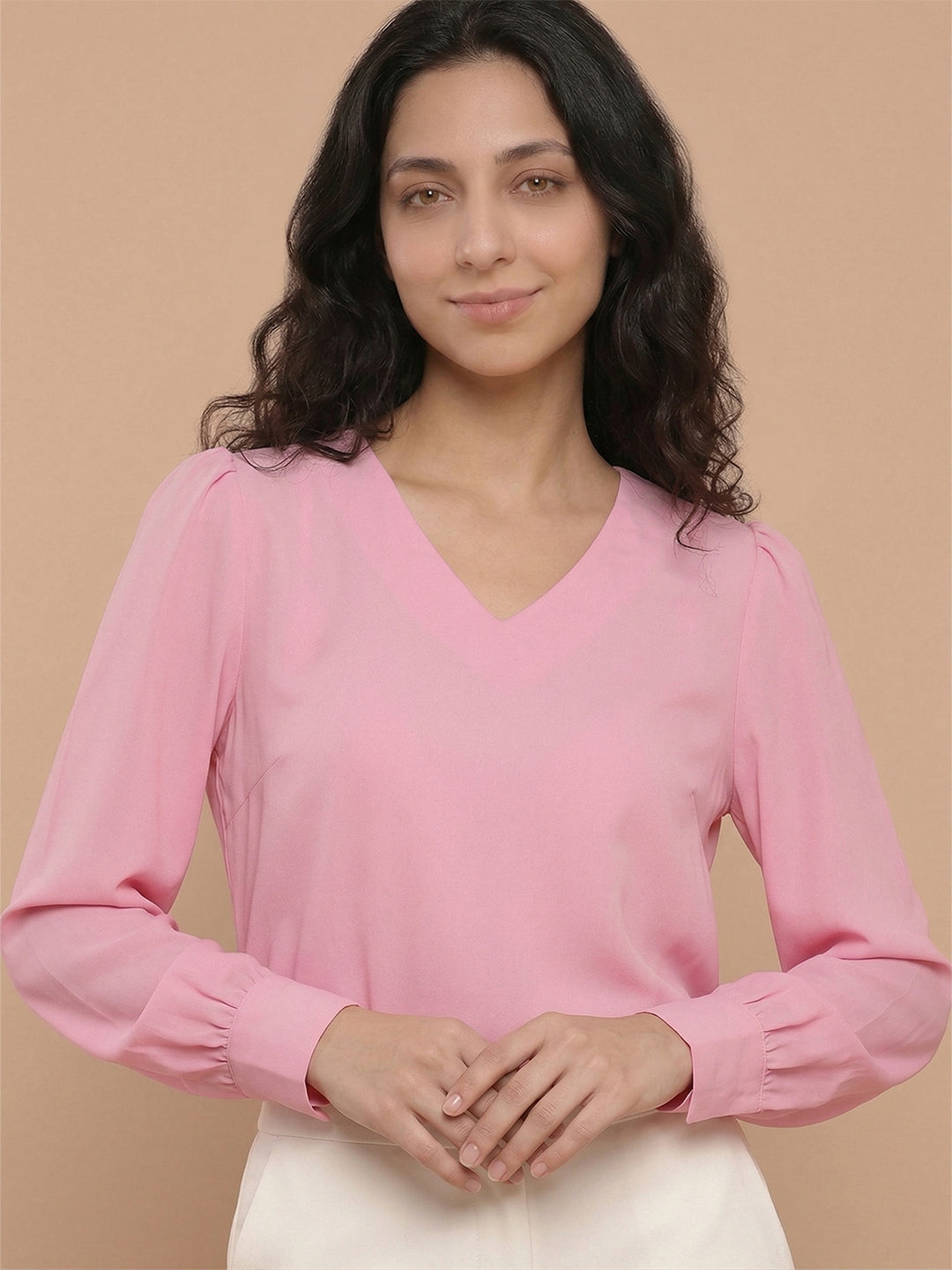 TrendiVastra Women Solid Regular Fit V Neck Top Office Wear in Light Green top, solid design, V neck, regular fit, look 11