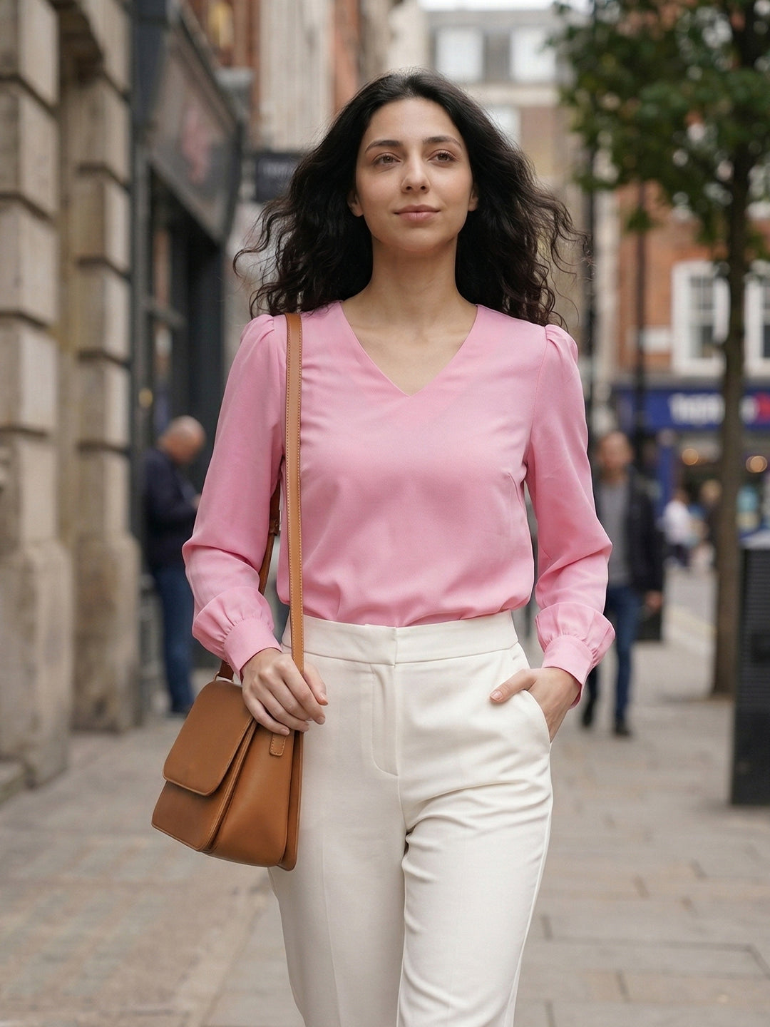 TrendiVastra Women Solid Regular Fit V Neck Top Office Wear in Baby Pink top, solid design, V neck, regular fit, look 7 view
