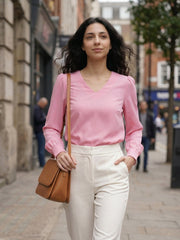 TrendiVastra Women Solid Regular Fit V Neck Top Office Wear in Baby Pink top, solid design, V neck, regular fit, look 7 view