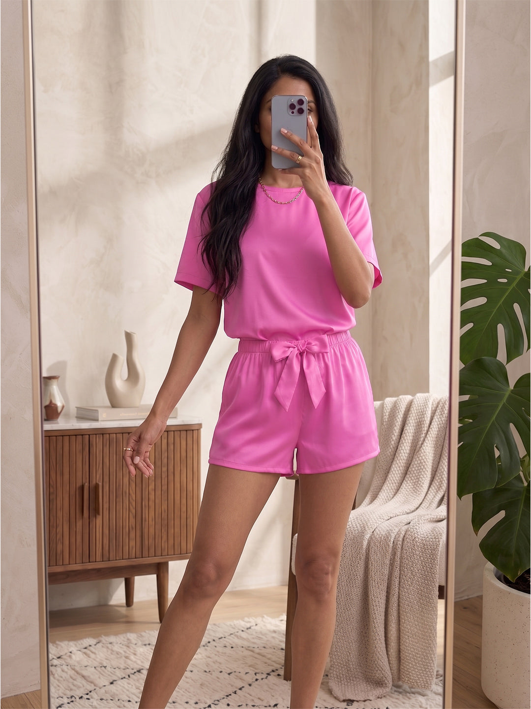 TrendiVastra Women Co-Ord Set Casual Wear in Pink co-ord set, modern design, fabric detail view