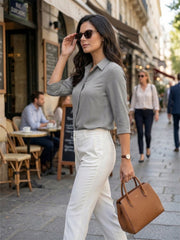TrendiVastra Women Shirt Collar Office Wear in Light Gray shirt, modern design, collar, look 18 view
