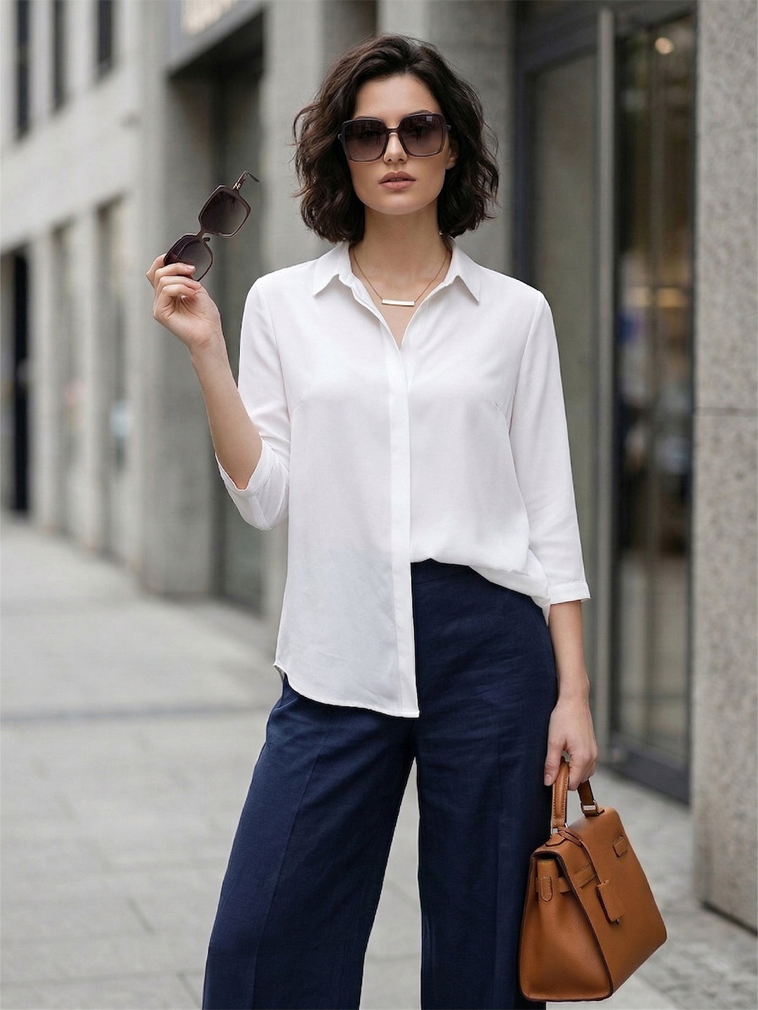 TrendiVastra Women Shirt Collar Office Wear in Dark Green shirt, modern design, collar, look 26 view