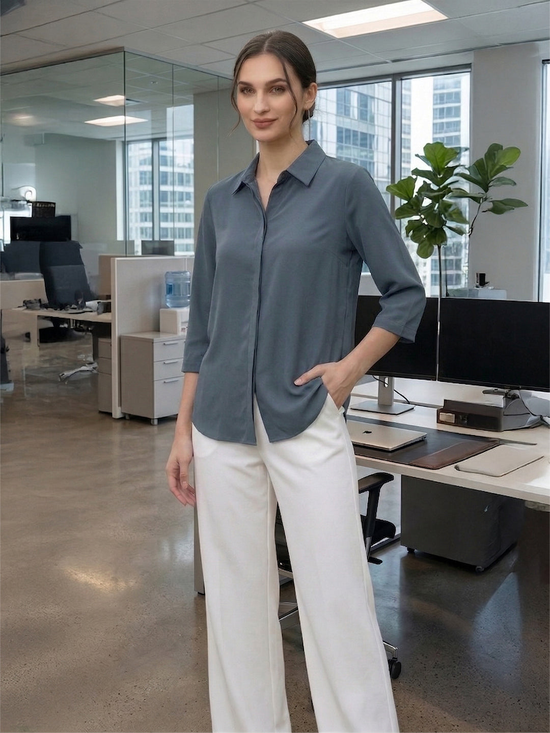 TrendiVastra Women Shirt Collar Office Wear in Light Pink shirt, modern design, collar, look 33 view