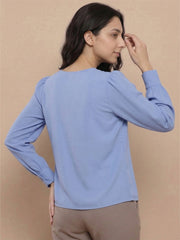 TrendiVastra Women Solid Regular Fit V Neck Top Office Wear Style 1 in Sky Blue top, solid design, V neck, regular fit, back