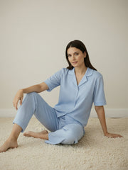 TrendiVastra Women Short Sleeve Co-Ord Set Casual Wear in Sky Blue co-ord set, modern design, short sleeve, fabric detail