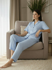 TrendiVastra Women Short Sleeve Co-Ord Set Casual Wear in Sky Blue co-ord set, modern design, short sleeve, look 6 view