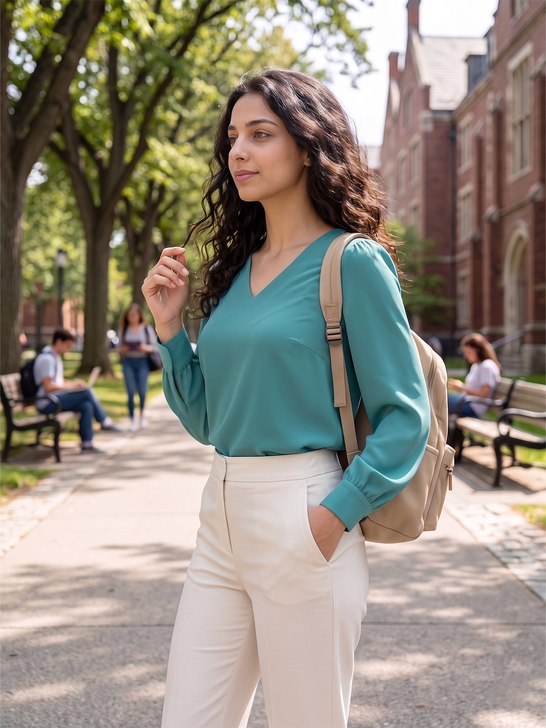 TrendiVastra Women Solid Regular Fit V Neck Top Office Wear in Teal Blue top, solid design, V neck, regular fit, style detail