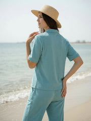 TrendiVastra Women Short Sleeve Co-Ord Set Casual Wear in Turquoise co-ord set, modern design, short sleeve, side view