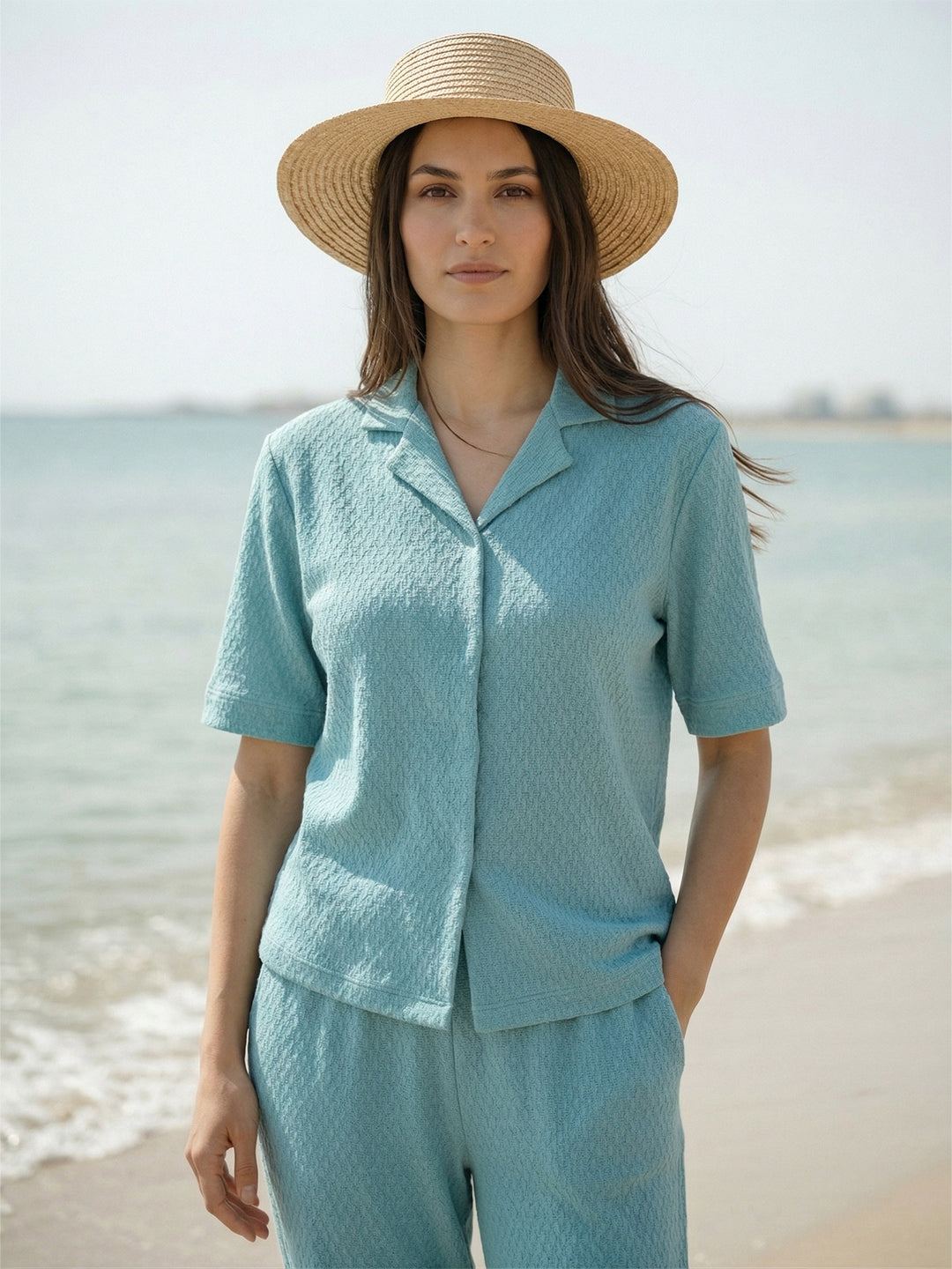 TrendiVastra Women Short Sleeve Co-Ord Set Casual Wear in Turquoise co-ord set, modern design, short sleeve, style detail