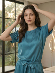 TrendiVastra Women Co-Ord Set Casual Wear in Turquoise co-ord set, modern design, style detail view