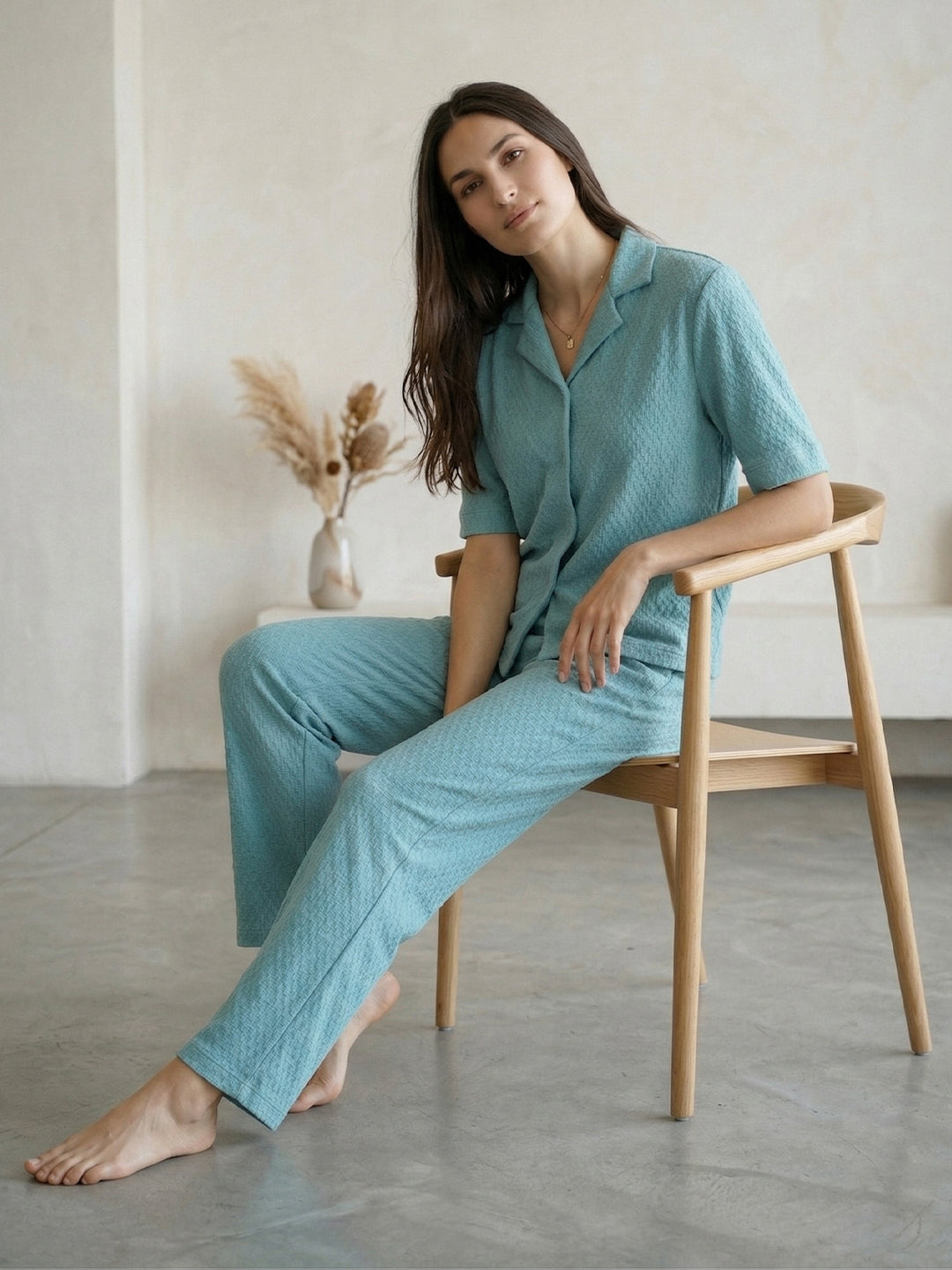 TrendiVastra Women Short Sleeve Co-Ord Set Casual Wear in Turquoise co-ord set, modern design, short sleeve, fabric detail