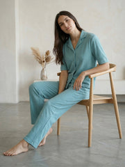 TrendiVastra Women Short Sleeve Co-Ord Set Casual Wear in Turquoise co-ord set, modern design, short sleeve, fabric detail