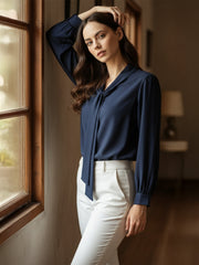 TrendiVastra Women Solid Top Office Wear in Navy Blue top, solid design, side view