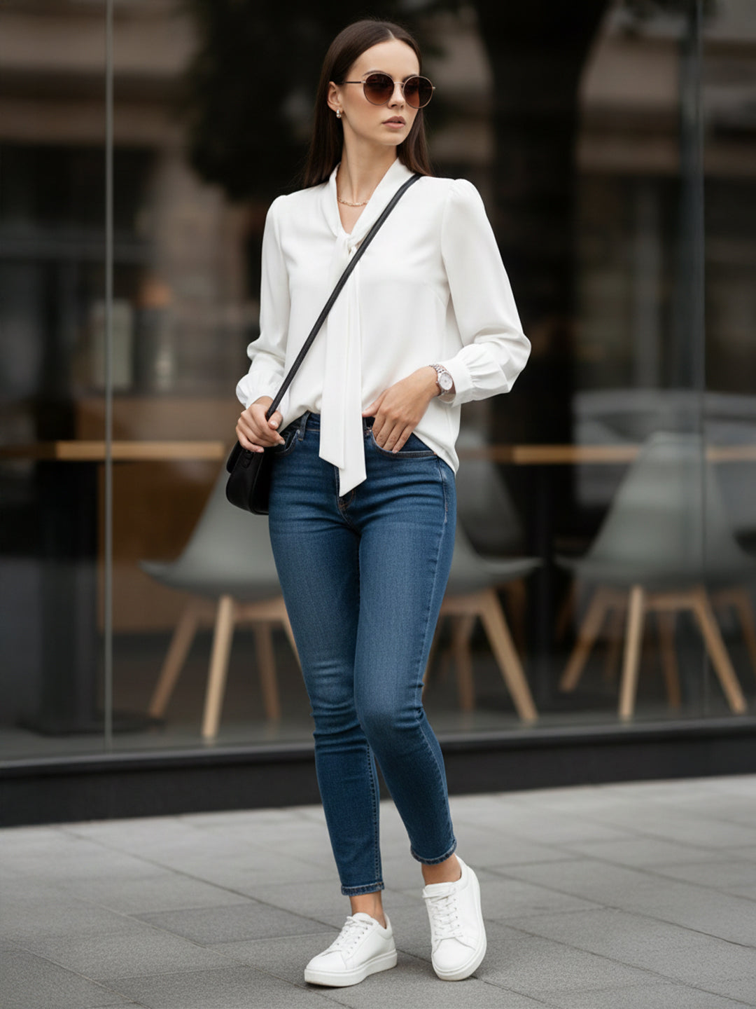 TrendiVastra Women Solid Top Office Wear in White top, solid design, front view