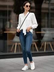 TrendiVastra Women Solid Top Office Wear in White top, solid design, front view