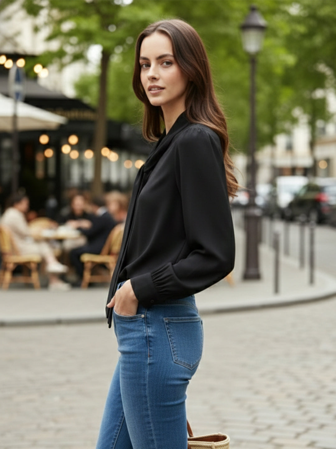 TrendiVastra Women Solid 3/4 Sleeve Top Office Wear in Black top, solid design, 3/4 sleeve, style detail view