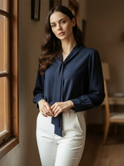TrendiVastra Women Solid Top Office Wear in Navy Blue top, solid design, back view